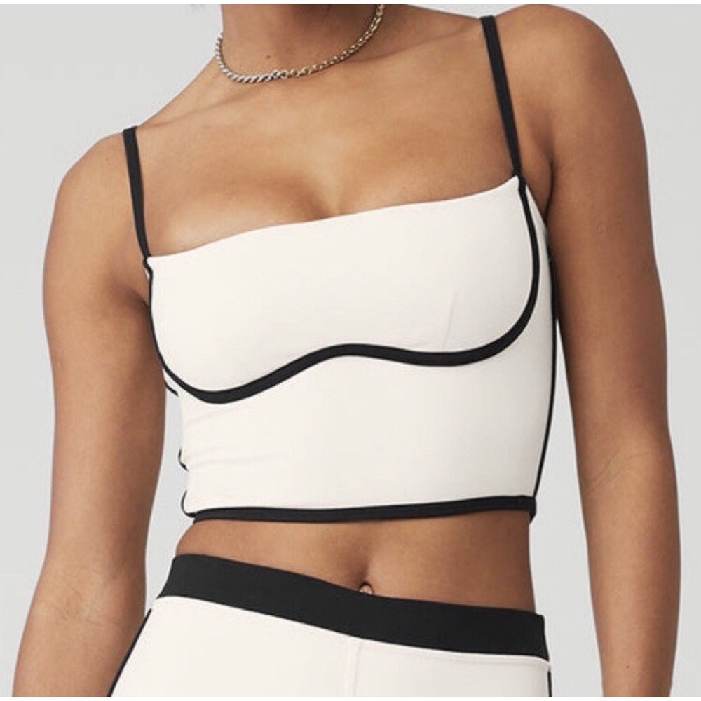 Alo Yoga Airbrush Streamlined Bra Tank Ivory/Black M